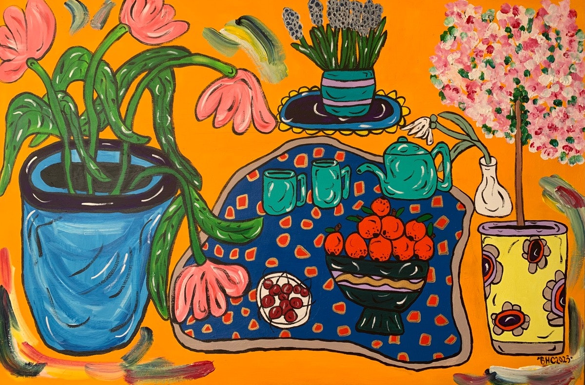 Tea & Oranges - Acrylic on Box Canvas 36x24inch / 91x61cm